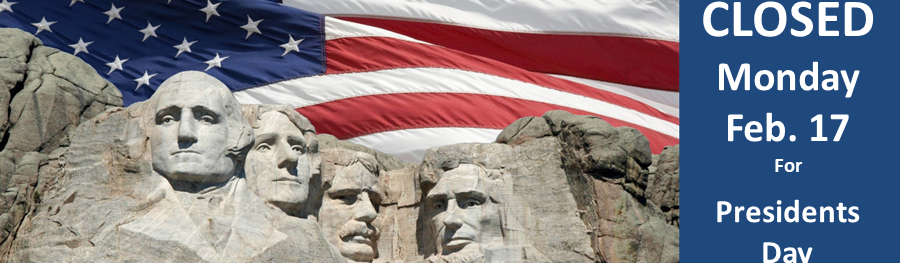 The library will be closed Monday, Feb. 17, for President's Day.